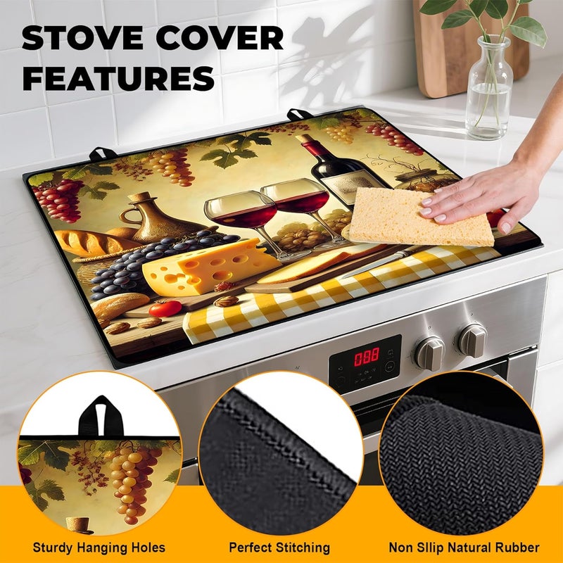 BVBOX Wine and Food Stove Top Cover Retro Flower Gas Stove Top Cover for Home Decoration Kitchen Pad Non-Stick Washable Cooktop Covers Countertop Protector Keep Stove Clean 28"x20" - Image 2